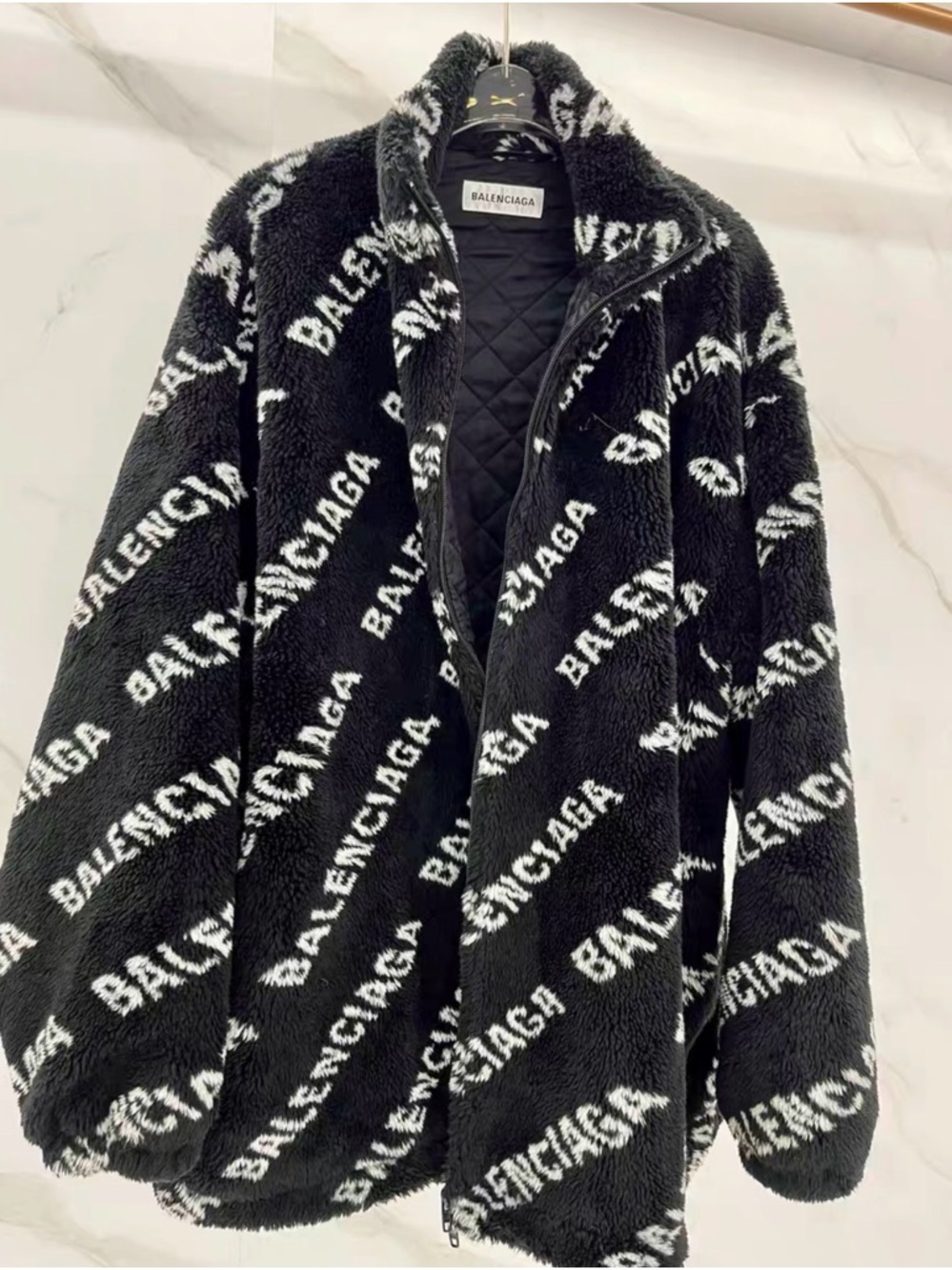 🚩steal Balenciaga Black & White Logo Teddy Jacket